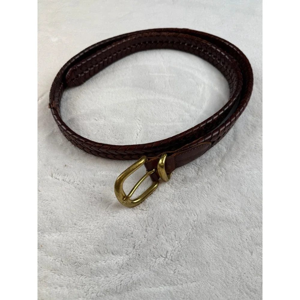 Coach Mens Brown Braided Leather Belt Solid Brass Buckle 42 in‎ Waist